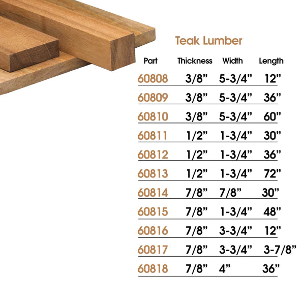 Marine Teak Lumber - 1/2 Thick