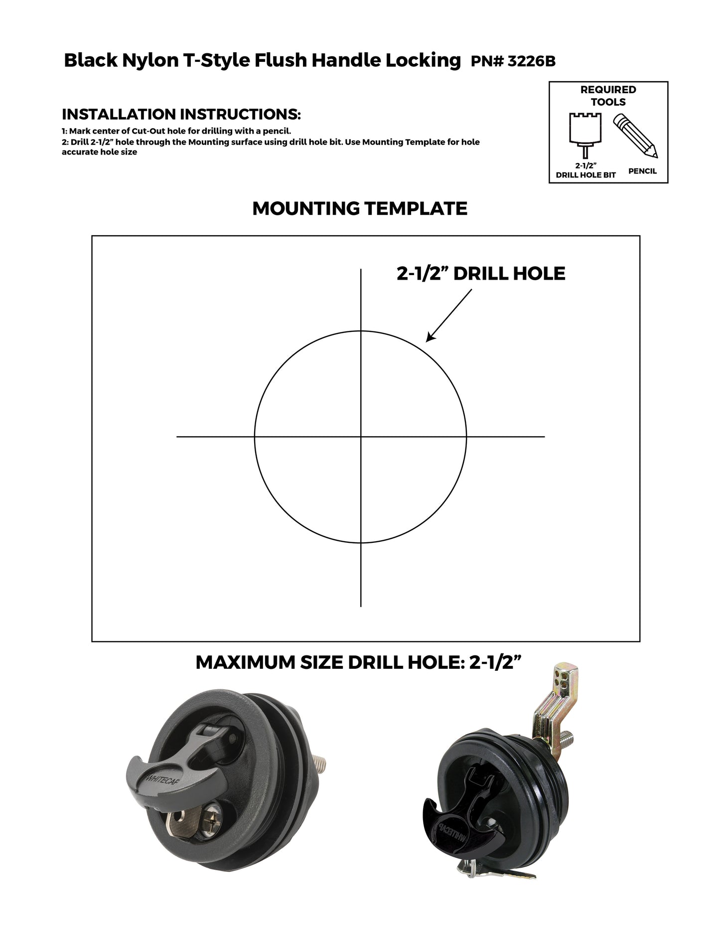 Locking Black Nylon T-Style Non-Compression Handle