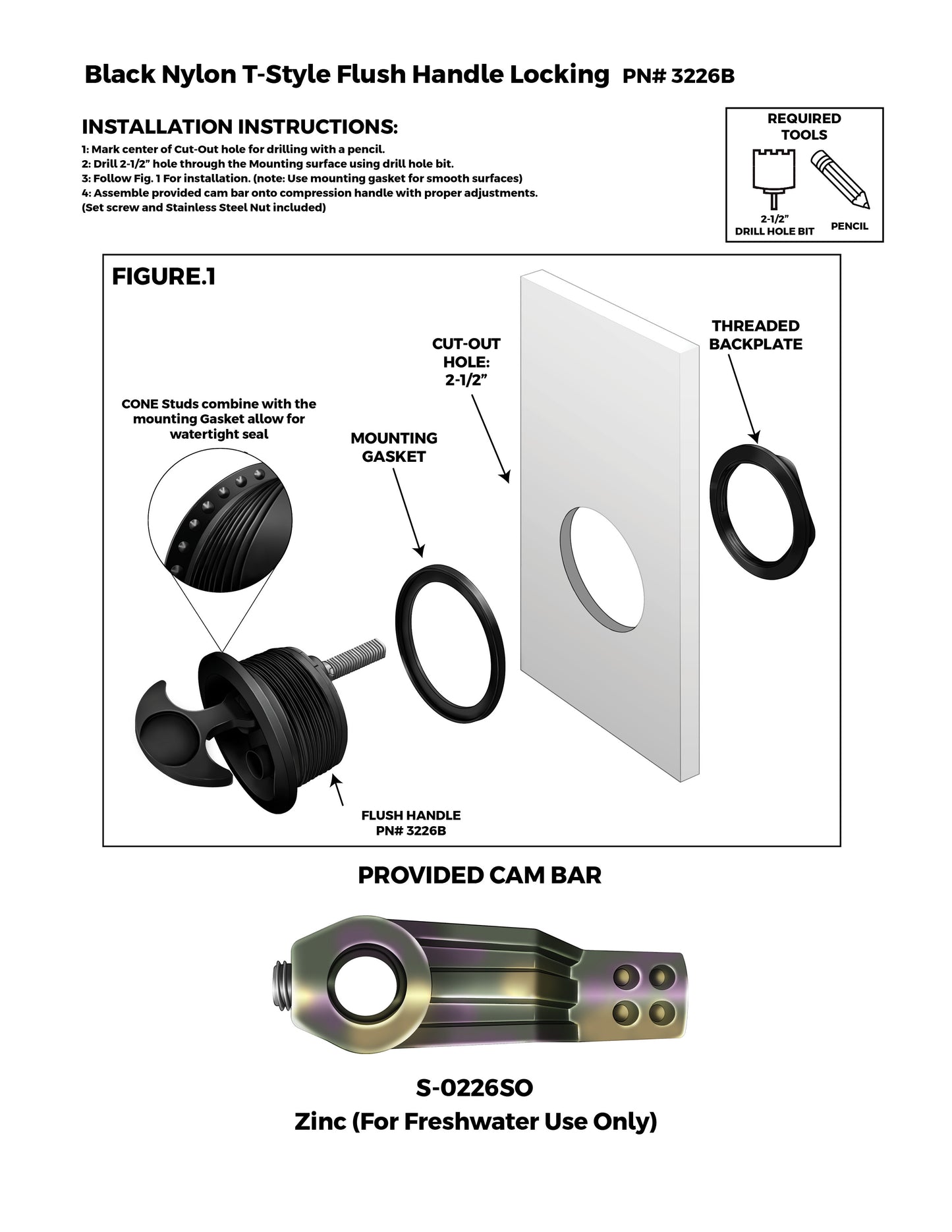 Locking Black Nylon T-Style Non-Compression Handle