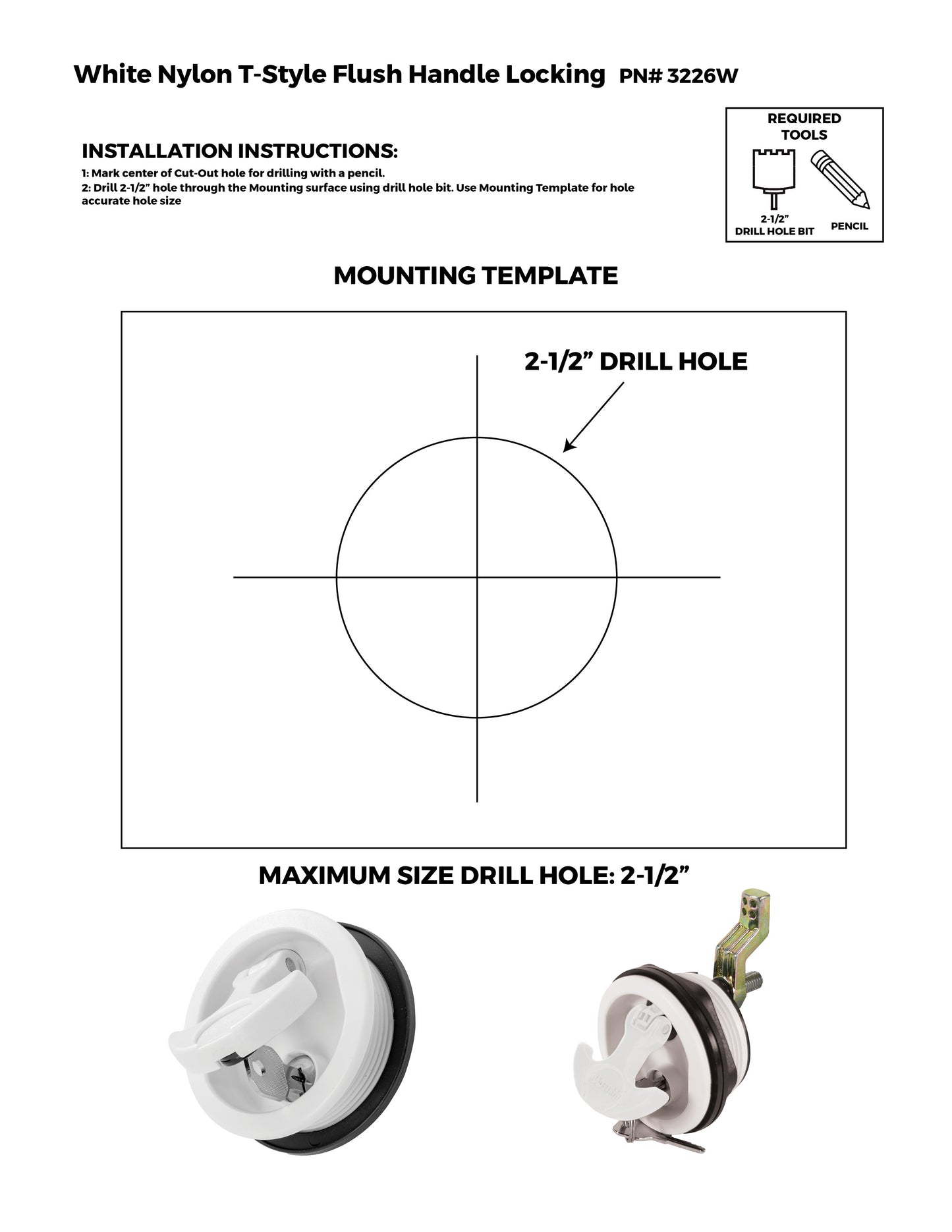 Locking White Nylon T-Style Non-Compression Handle