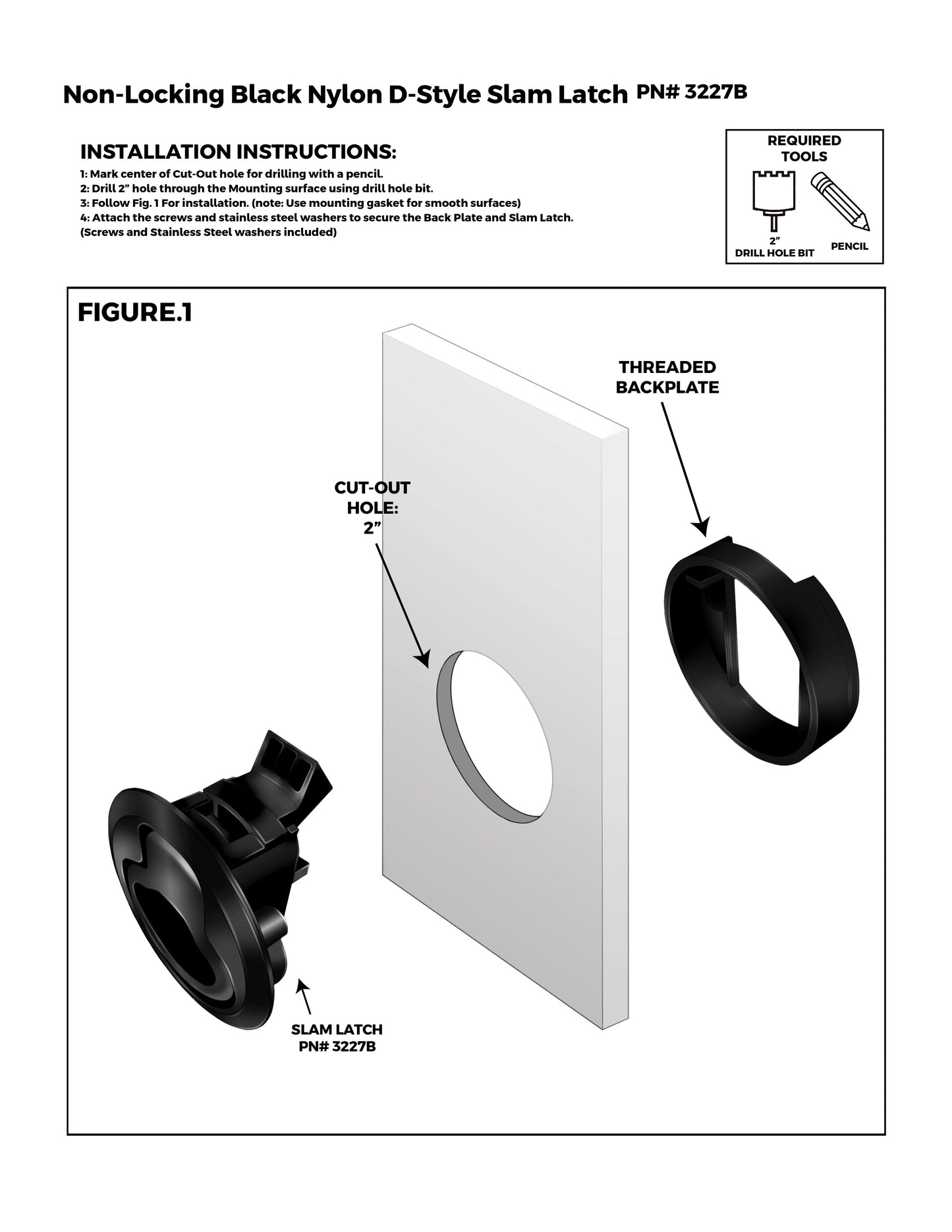 Non-Locking Black Nylon D-Style Slam Latch