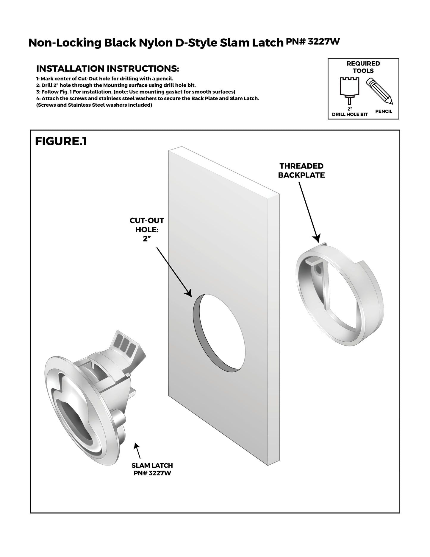 Non-Locking White Nylon D-Style Slam Latch