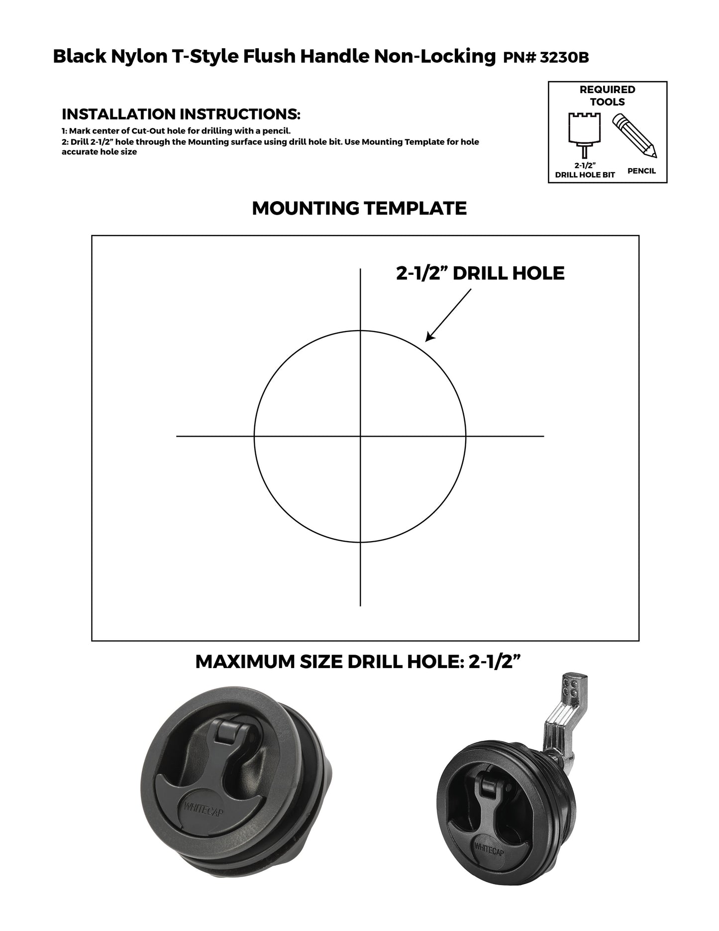 Non-Locking Black Nylon T-Style Non-Compression Handle