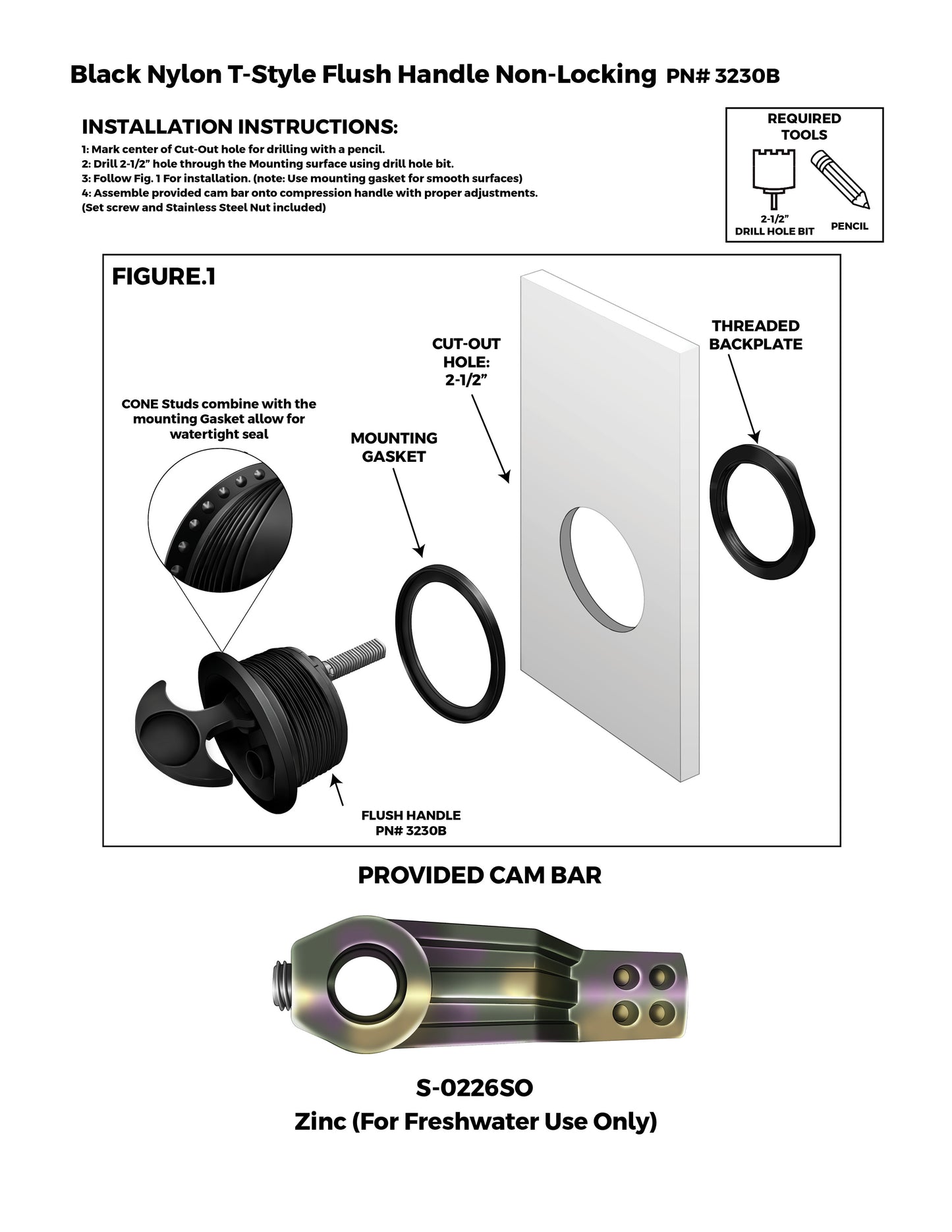 Non-Locking Black Nylon T-Style Non-Compression Handle