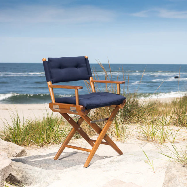 Oiled Finish Director's Chair with Navy Cushions