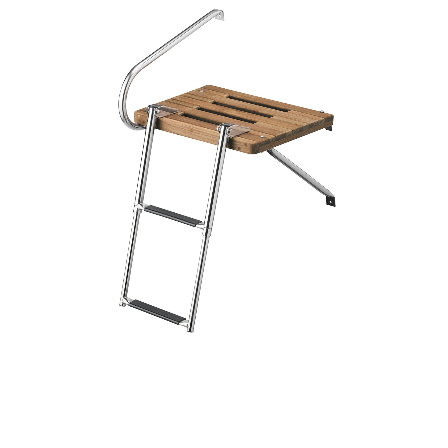 Outboard Teak Swim Platforms with 2-Step Telescoping Ladder