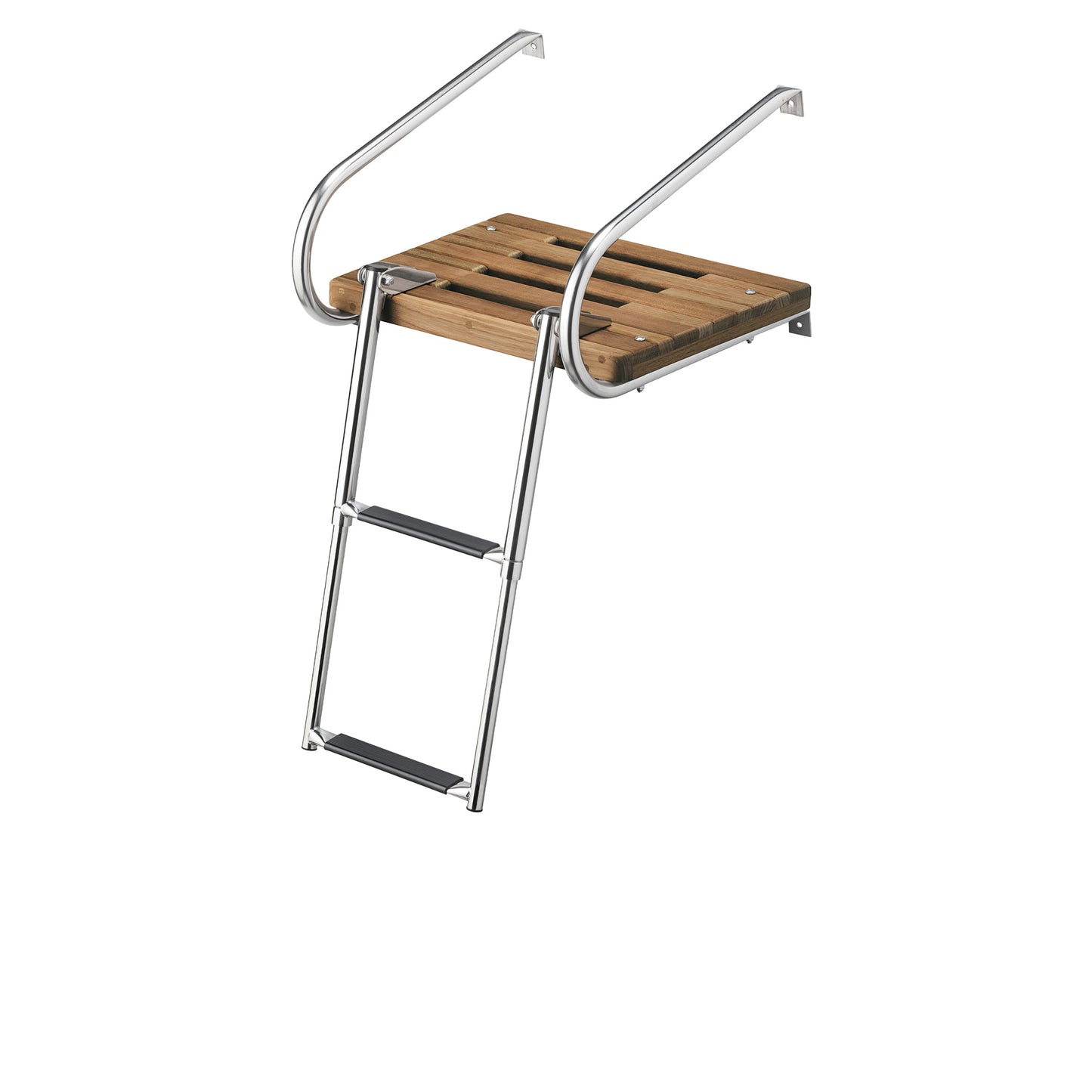 Inboard/Outboard Teak Swim Platforms with 2-Step Telescoping Ladder